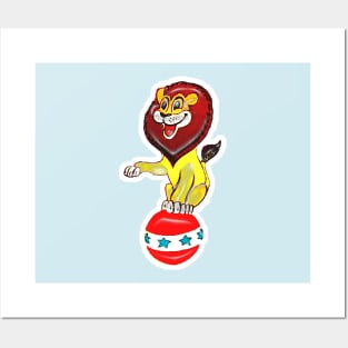 Funny circus lion balancing on the ball Posters and Art